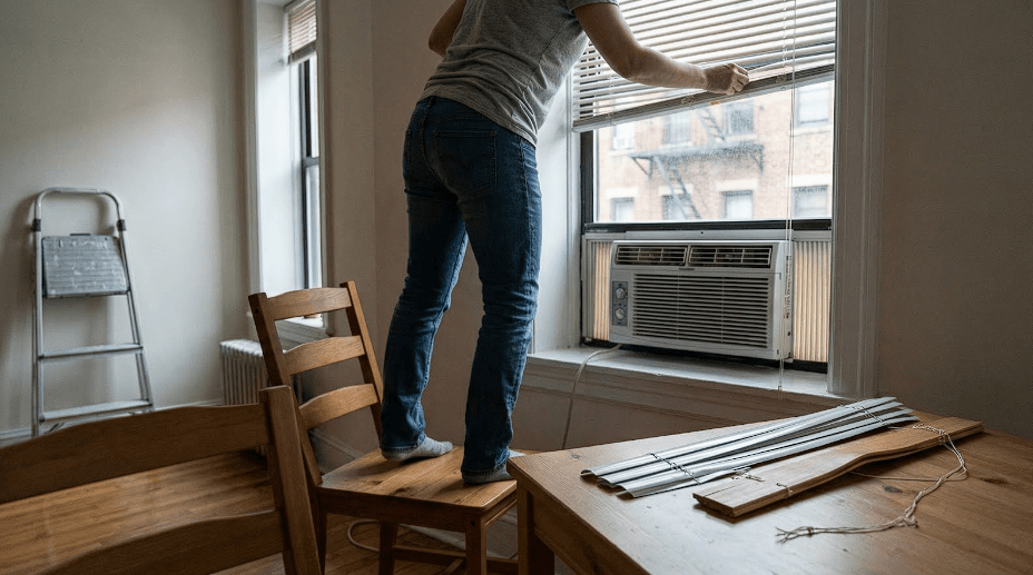 Person cleaning blinds
