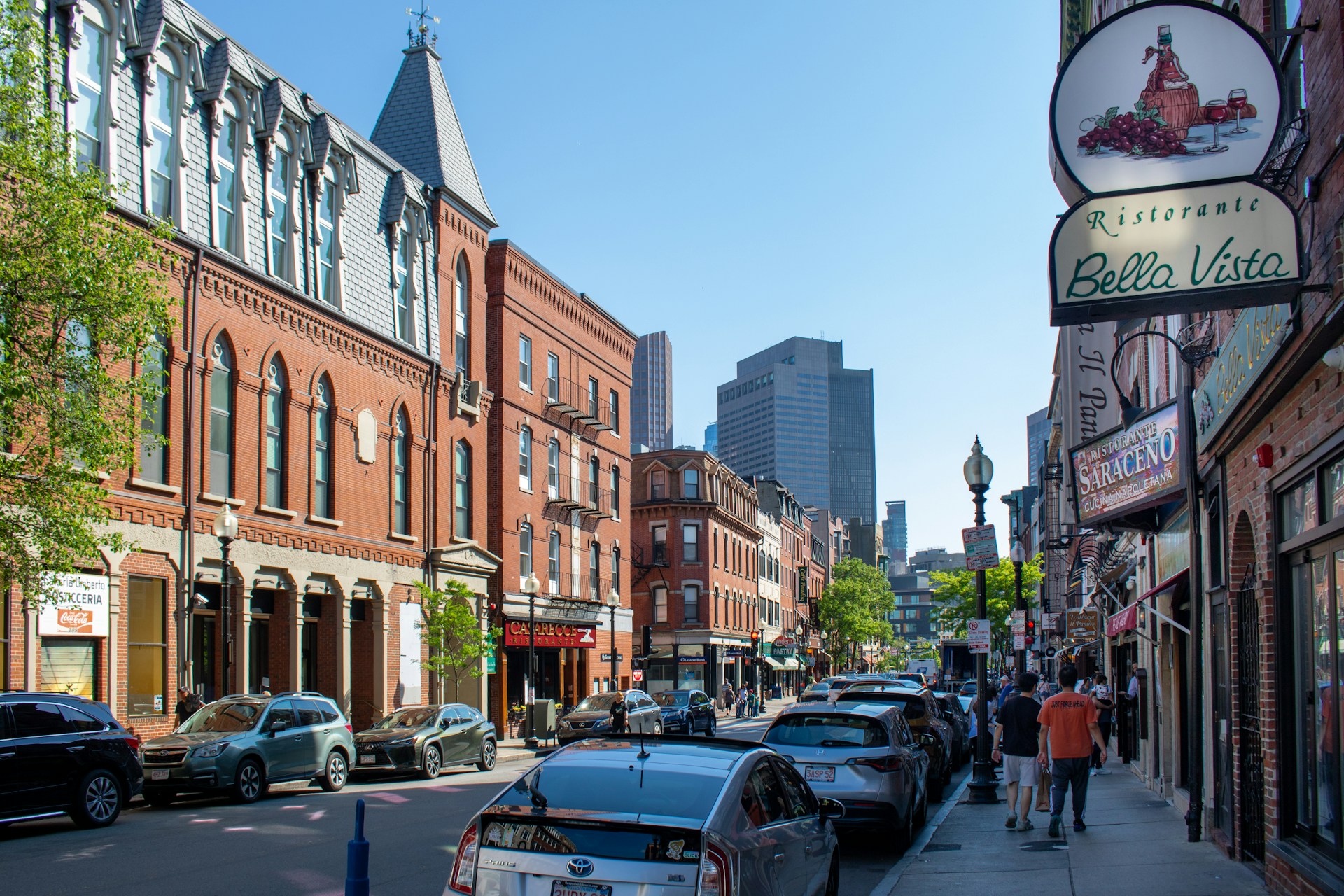 Street with parked cars in Boston's North End. Image by Pexels
