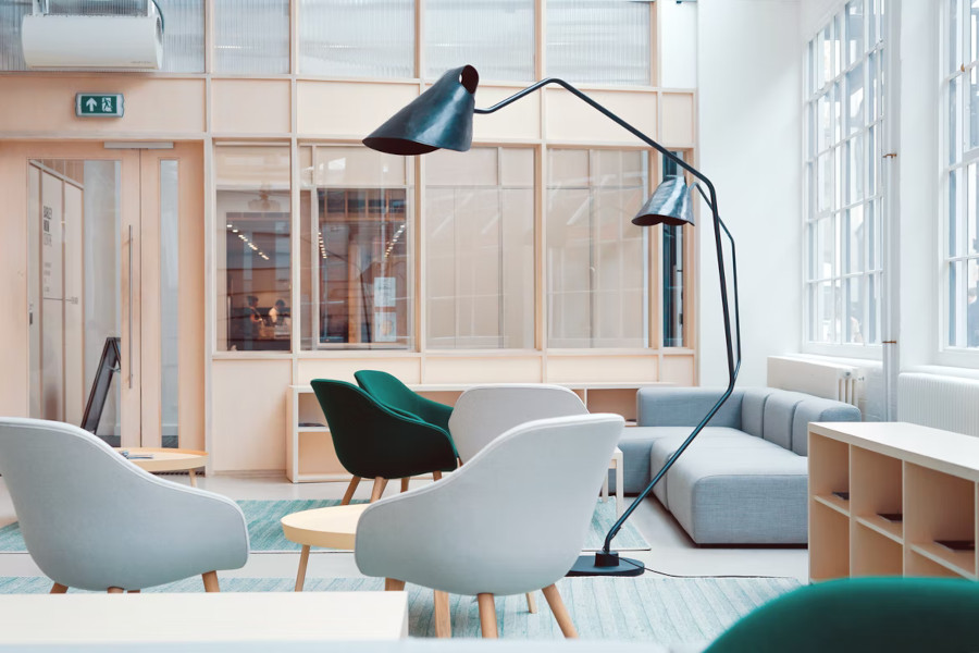 Modern office with chairs and sofa