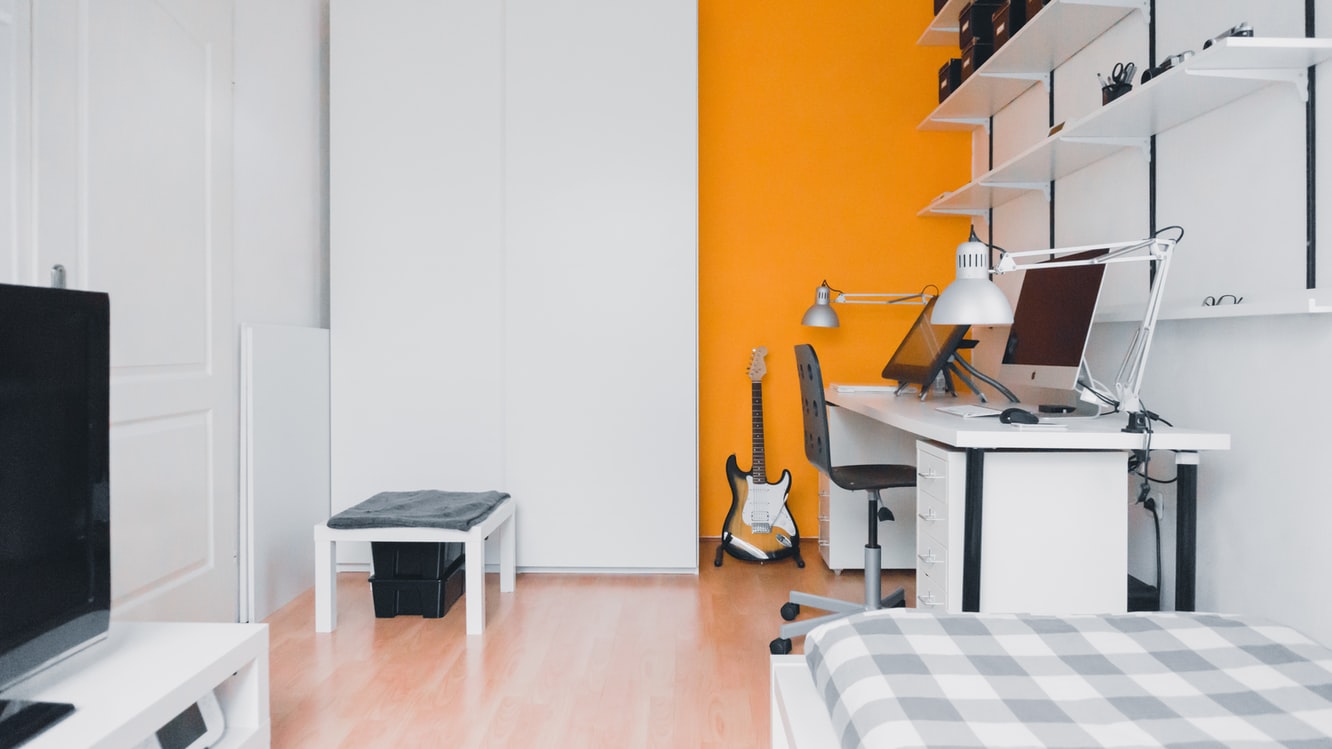 bedroom, office, tv