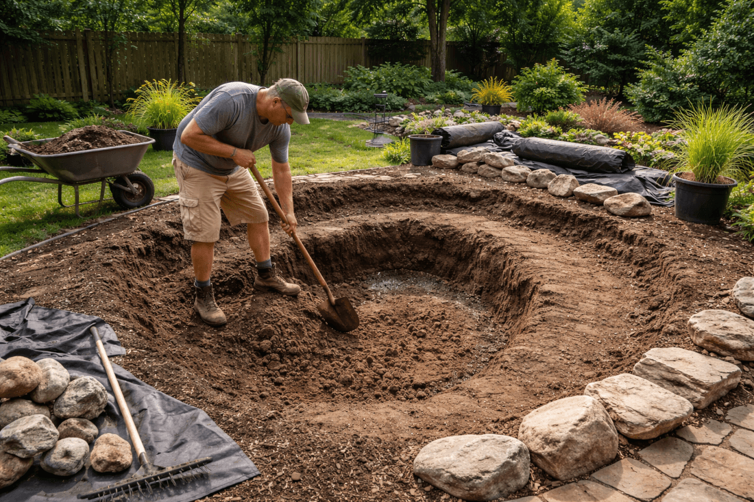 Excavation for backyard pond
