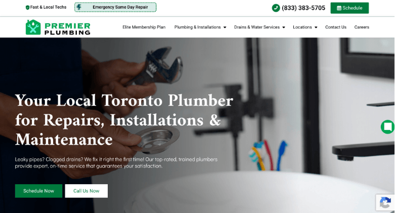 screenshot of Premier Plumbing Website