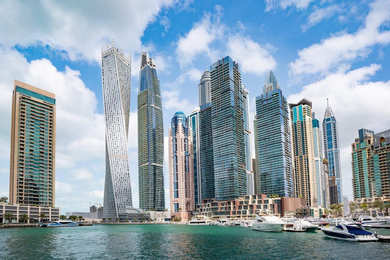 Skyline, skyscrapers, water